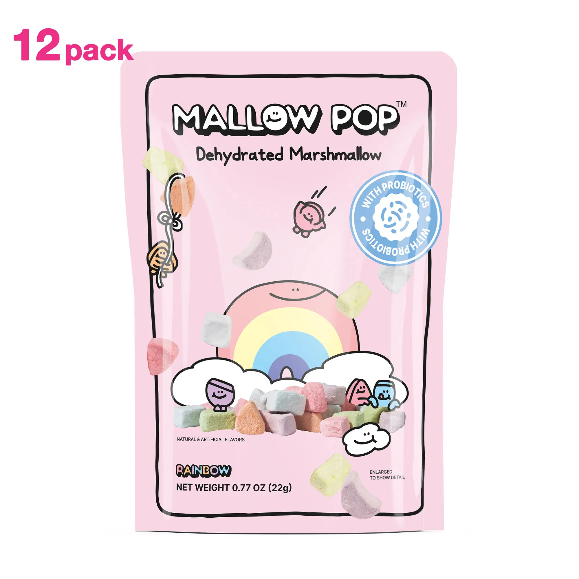 Mallow Pop Rainbow Dehydrated Marshmallow with Probiotics - Carnival Inspired Sweetness & Vibrant Colors - 12 packs