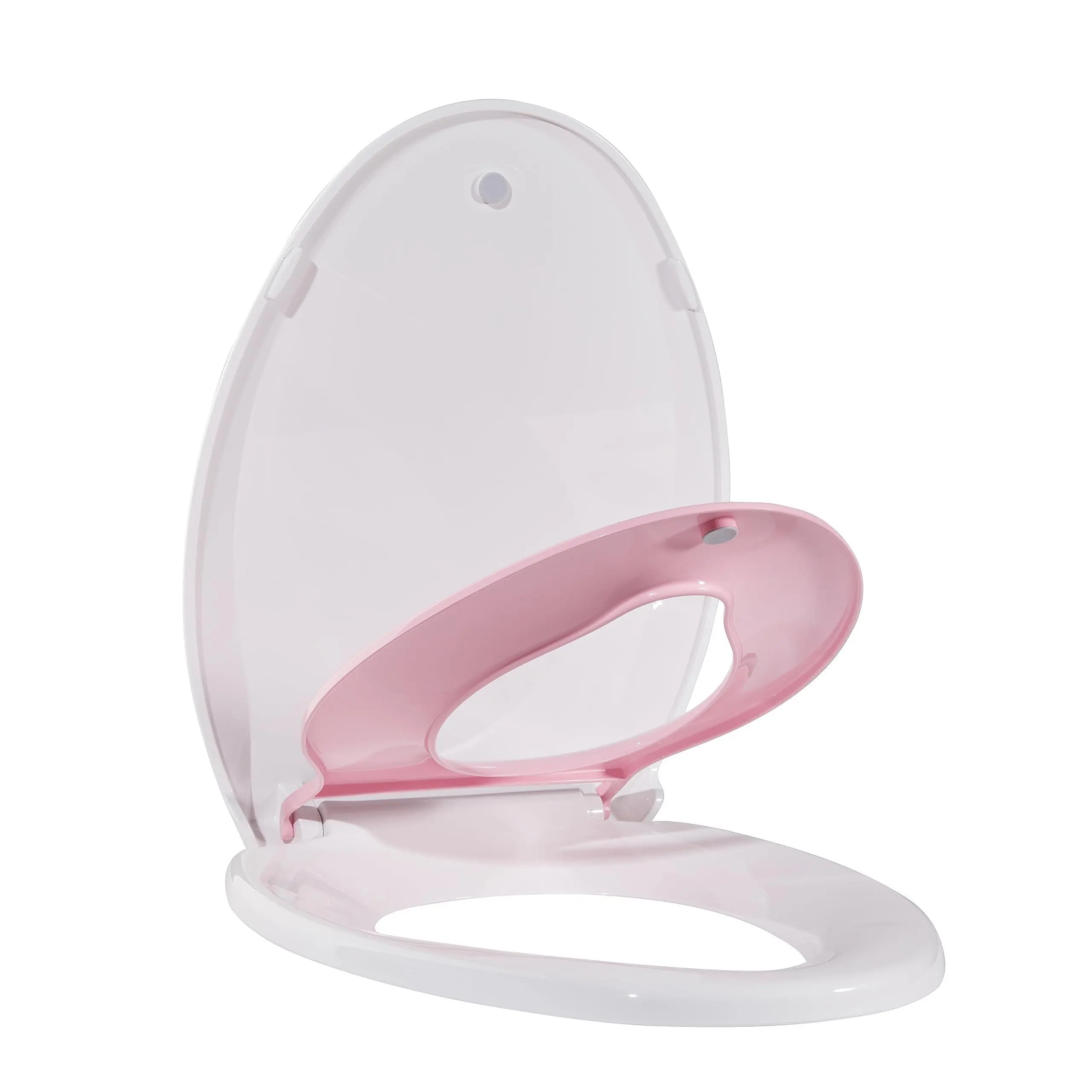 GARVEE 19" Elongated Toilet Seat for Adult and Child, Built-In Potty Training with Soft Quiet Close Non-Slip Design, Magnetic Children's Seat and Cover, Pink Color, Easy Installation