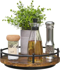 9" Wooden Lazy Susan Organizer - Spice Rack Turntable for Kitchen Cabinet with 360° Rotation & Non-Slip Pads for Seasoning Utensils Storage