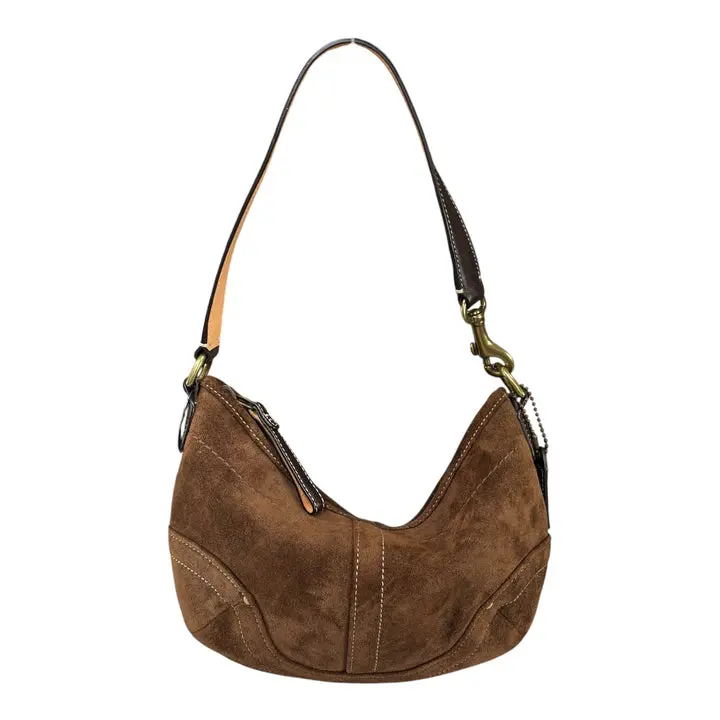 Pre-owned coach Suede & Leather Shoulder Bags Y2K Small Croissant Brown Suede Leather Shoulder Purse