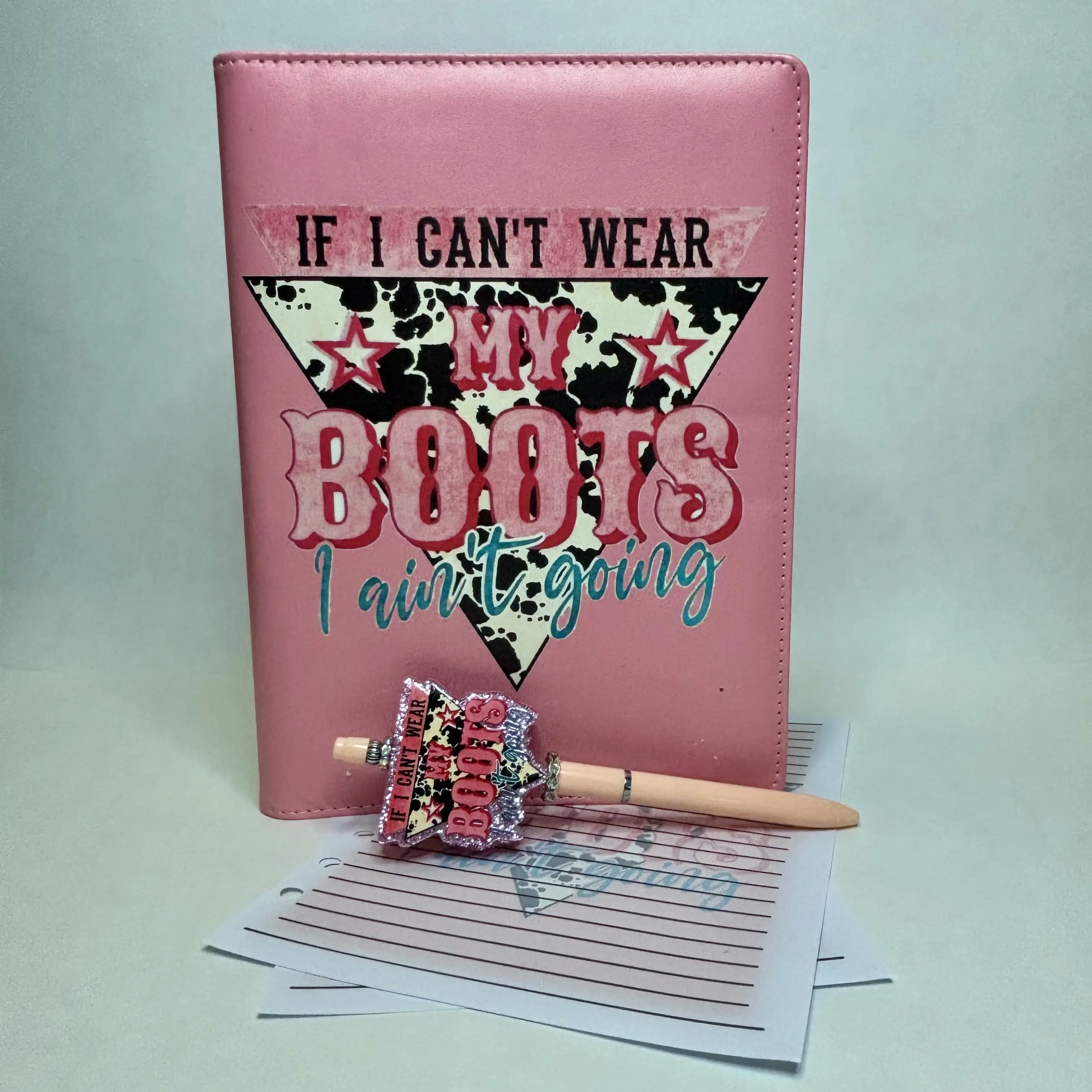 If I Can't Wear My Boots I Ain't Going Binder Bundle — A5 Binder, Matching Paper + Beaded Pen