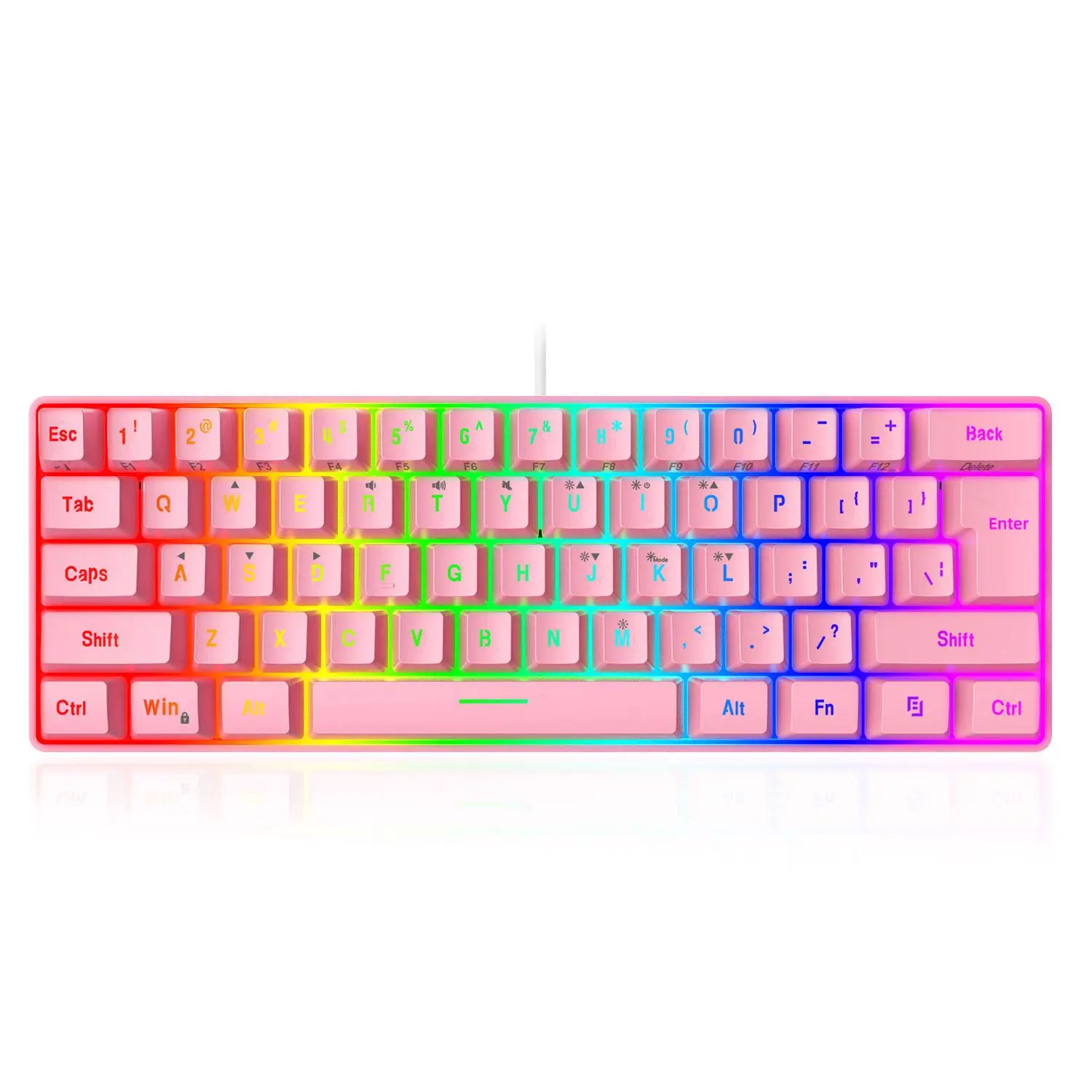 Pink 61 Keys 60% Ultra Compact Wired Gaming Keyboard, Splashproof Waterproof Membrane Keyboard with Adjustable RGB Backlight, Lightweight Portable Mini Keypad for PC & Mac, Ideal for Gaming Enthusiasts, Daily Typing and Business Travel