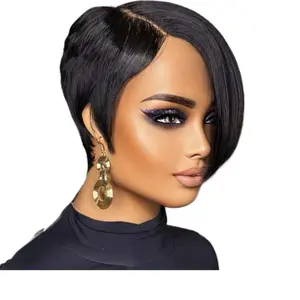 4x4 Lace Front Wig Short Wig For Women Human Hair Glueless Wigs Pre Plucked density 130