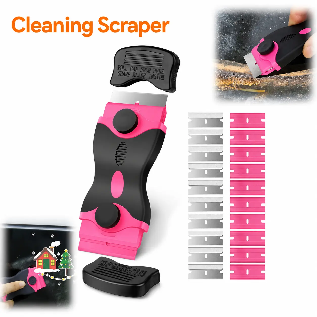 2 Compact Multifunctional Handheld Scrapers with 40 Replacement Blades, Detachable Blade Design, Safe and Labor-Saving Tool for Glass Maintenance, Home Kitchen Cleaning