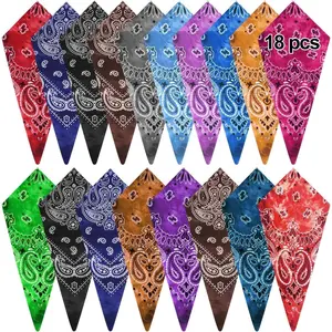 FEPITO 18Pcs Paisley Bandanas Cowboy Bandana Paisley Print Head Wrap Scarf Tie Dye Sweat Wicking Headband Gypsy Rose Baby Headband, gift