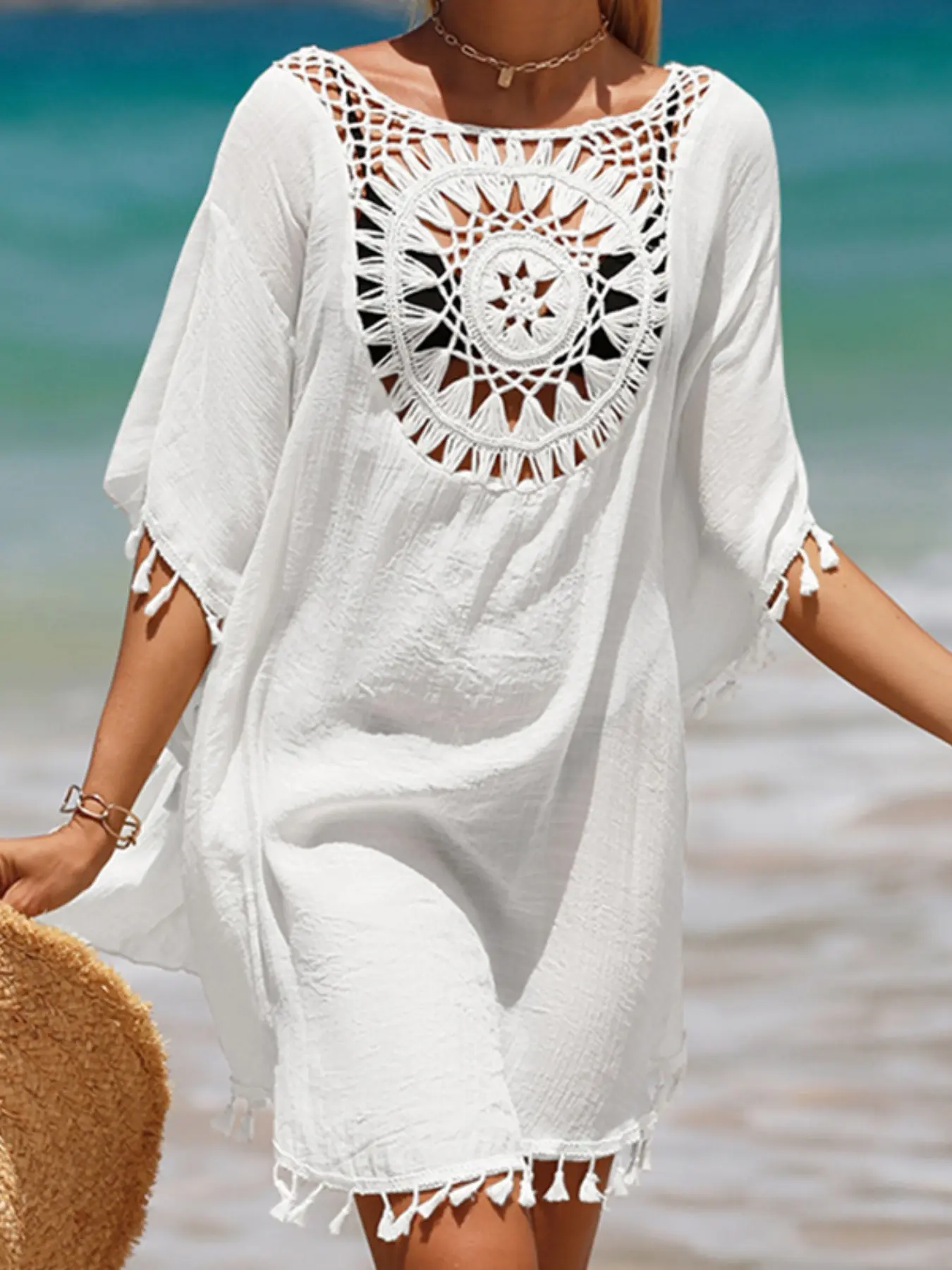 Women's Casual Loose-Fit Beach Cover-Up Dress, Summer Sun Protection Swimwear, Swimsuit Cover Up, Swimsuit Coverups, Swimsuits Cover Ups, Plain Color Patchwork Design