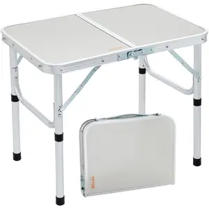 VEVOR Folding Camping Table, TikTokShopBlackFriday, Adjustable Height Outdoor Portable Side Tables, Lightweight Fold Up Table, Aluminum & MDF Ultra Compact Work Table, For Cooking, Beach, Picnic, Travel, 24x16 inch, Silver