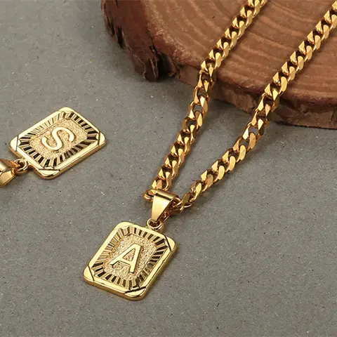 Personalized A-Z Initial Necklace for Women Men 26 Letters Pendant Cuban Curb Chain For men Fashion Jewelry Gift - collar con colgante de moda