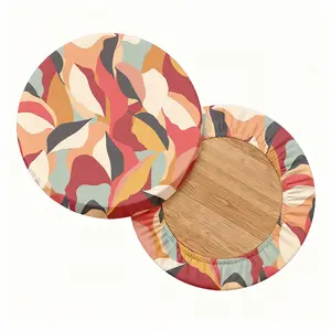 2/4/6/8PCS digital printing pattern of colorful geometric leaves universal elastic round stool cover for all seasons, elastic, bar chair cover, outdoor chair, small round cushion cover, suitable for restaurants, cafes and other scenes