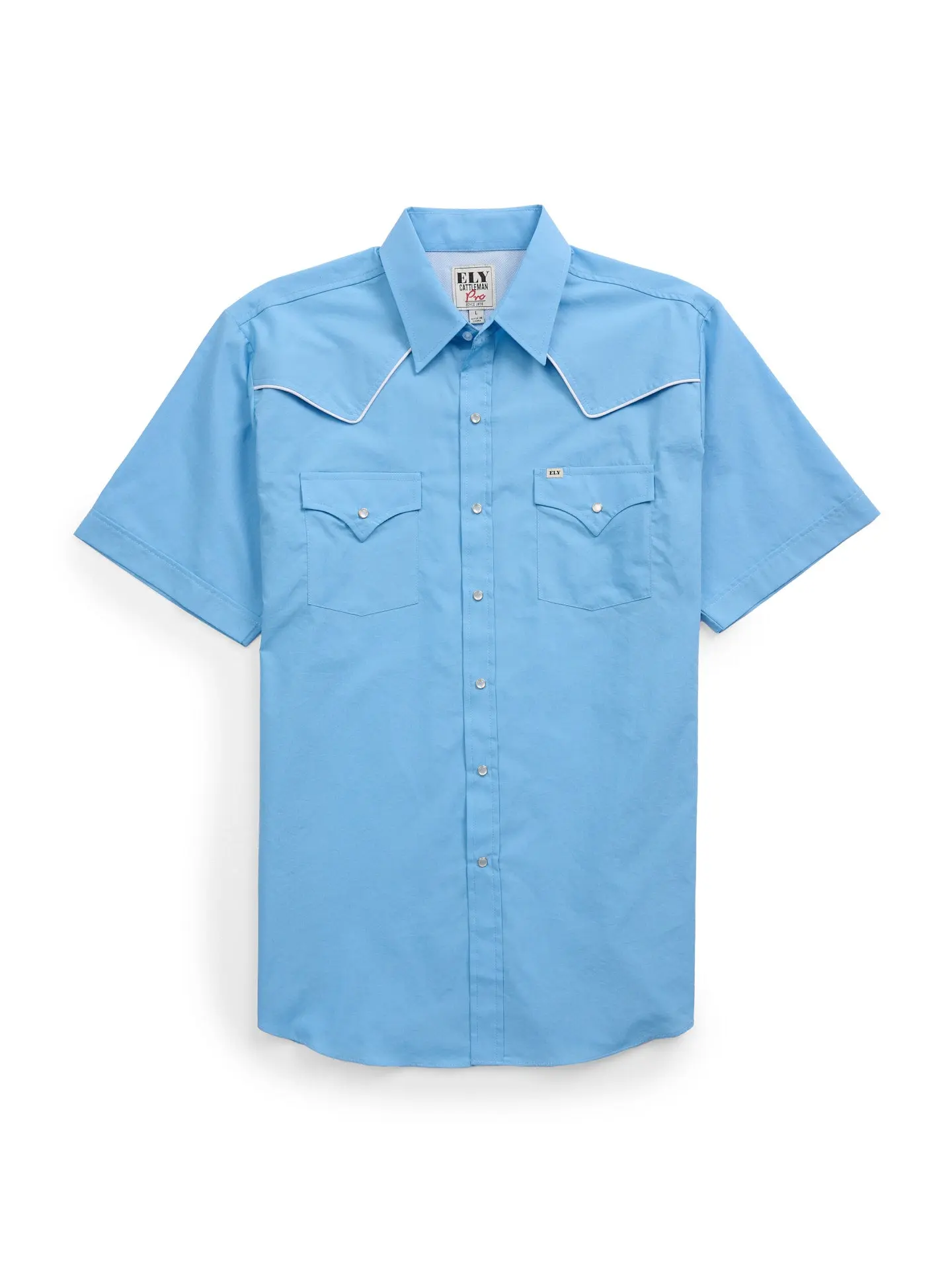 Men's Ely Cattleman Pro Short-Sleeve Solid Piped Vented Western Shirt, Menswear Outdoor Mesh Top for Sweat Management