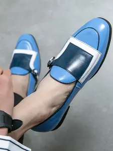 Men's Fashionable Patchwork Design Slip-on PU Leather Loafers, Casual Comfortable Breathable Flat Shoes for Daily Wear, Durable Shoes for Men