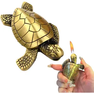 Creative Turtle Gas Lighter - Bronze / Gold Refillable Butane Torch - Adjustable Soft Flame Portable Lighter (No Butane Included) - Luxury Desktop Decor Accessory Valentine's Day Gift for Men Boyfriend windproo christmas birthday mini pocket weird