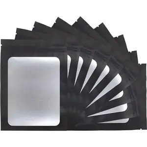 100 Pack Resealable Mylar Bags 4 x 6 Inch Smell Proof Bags with Clear Window Foil Pouch Bag Flat Bag Matte Black