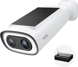 TCL 2K Solar Security Camera – Wireless Outdoor Cam with Color Night Vision, Waterproof, Alexa-Compatible, No Subscription Needed