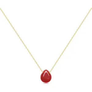 Carnelian Necklace Red Carnelian Raw Stone Healing Crystals Necklace Tear Drop Gemstone Pendant Necklace for Women Anniversary Birthday Valentines for Her