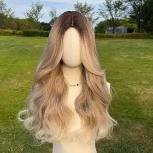 SMILCO/26-inch Ombre White Gold Loose Wave Synthetic Wig SM5118 Natural Looking Heat Resistant