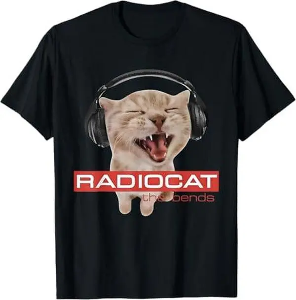 Radiocat The Bends Funny Music Cat Meme Cat Mom Cat Lover T-Shirt