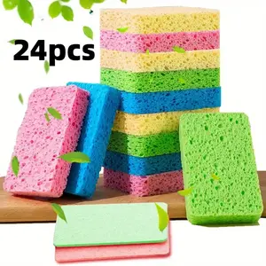 24pack Kitchen Sponges- Compressed Cellulose Sponges Non-Scratch Natural Dish Sponge for Kitchen Bathroom Cars grill instrument scrub brush