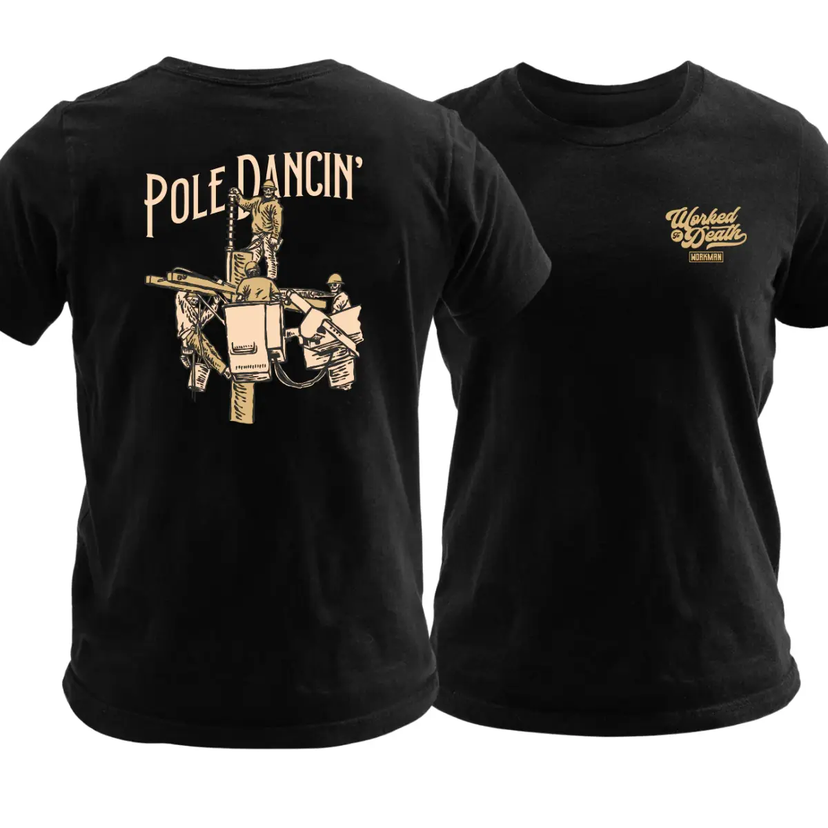 Men's Casual Short-Sleeve Crew Neck (Round Neck) Pole Dancing Lineman Graphic Tee, Soft Cotton Blend Utility Lineman Power Pole Work Scene Shirt, Tradesman Apparel Funny Gift (Menswear Option for Women), Shortsleeve
