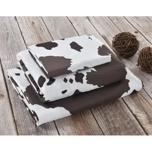 212 MAIN Full Size Brown & White Cow Hide Print Bed Sheet Sets, Boho Bed Set, De Leon Collections Bedding Linens