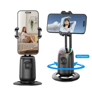 360° Rotating Automatic Face Tracking Phone Holder, No APP Required Selfie Holder with Fill Light, Selfie Accessories for Live Broadcast & Vlog Recording
