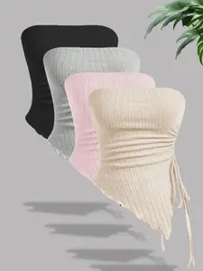 Women's Solid Color Ribbed Crop Strapless Tube Top, Casual Sleeveless Cropped Top for Daily Wear, Ladies Clothes for All Seasons, Womenswear