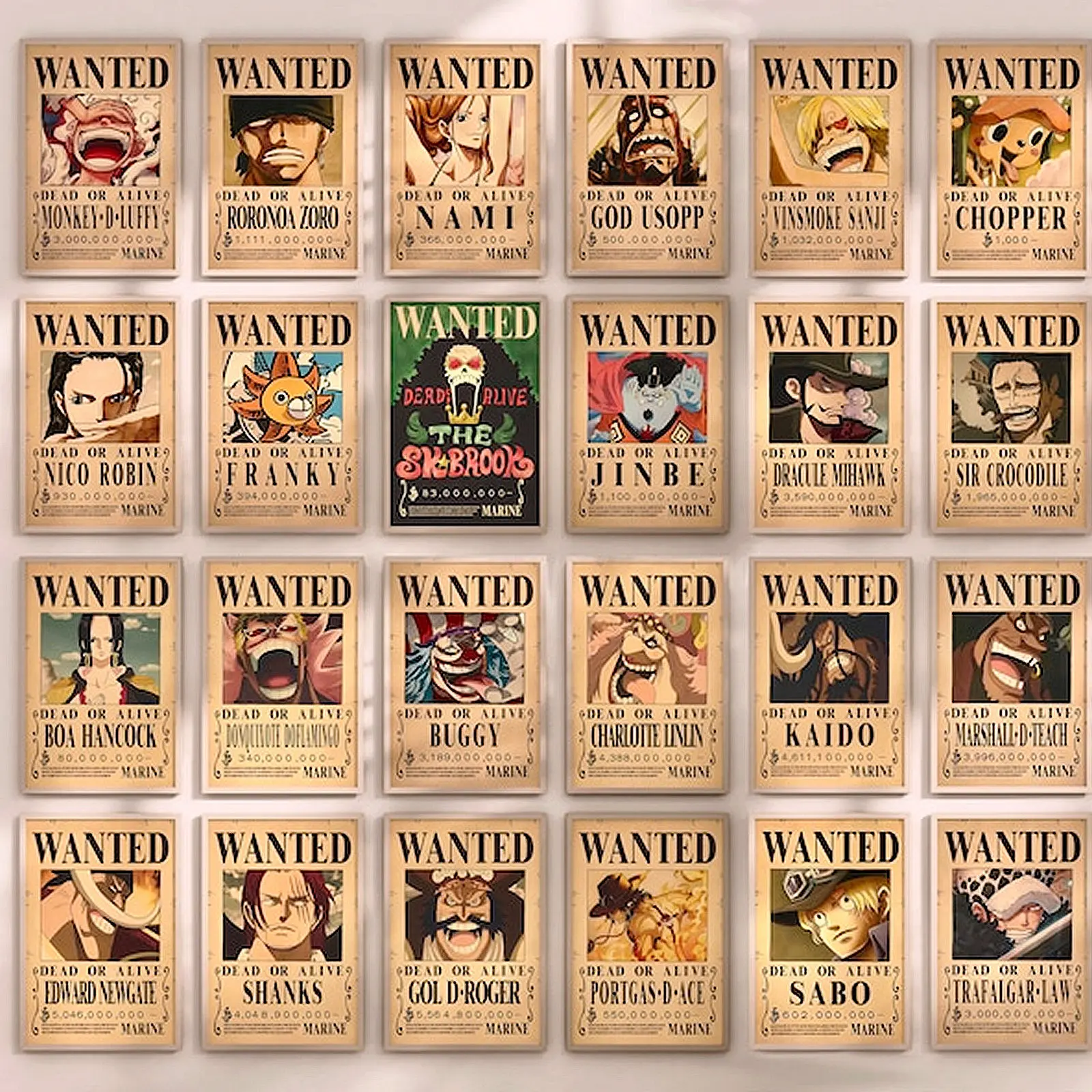 1 Piece Wanted Bounty Posters Set of 25, Straw Hat Pirates Anime Wall Art, Vintage Manga Character Prints, Japanese Anime Room Decor, Gift for Anime Fans, Unframed, HD Print