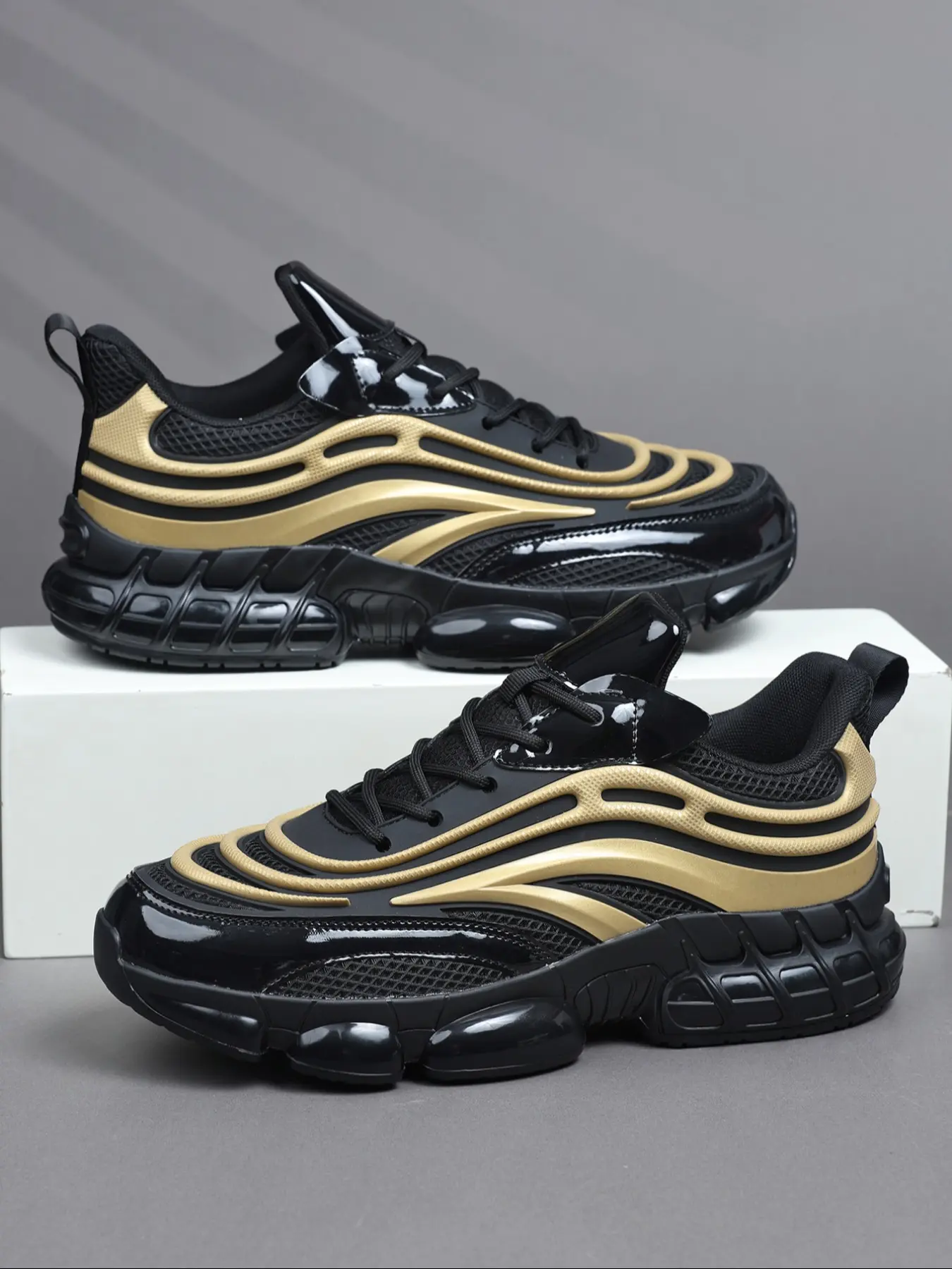 Men's Sporty Patchwork Sneakers, Breathable Running Sneakers, Fashionable Running Shoes, Breathable Textile & PU Upper Material, Low-Top Design, All Season Wear, Casual Sporty Sneakers
