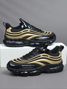 Men's Sporty Patchwork Sneakers, Breathable Running Sneakers, Workout Sneakers, Athletic Shoes, Breathable Runner, Breathable Textile & PU Upper Material, Low-Top Design, All Season Wear, Trendy, Casual Sporty Sneakers