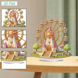 2D FLATAcrylic 2D Flat Print Castle Ferris Wheel DIY Diamond Painting Tabletop Ornaments Kit Table Top Diamond Painting Ornament Kits for Home Office Desktop DecorDIY Diamond Painting Kit for Adults & Beginners, Sparkling Art & Perfect Festive Gift,summer