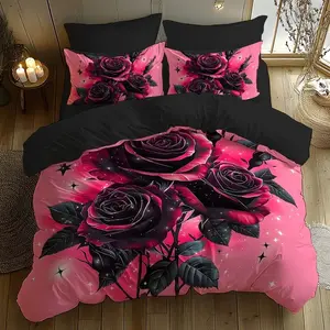 3pcs Valentine's Day Rose Decorative Bedding Set, Soft 3D Digital Print, Polyester Fabric, Luxury Hotel Style, Easy Care, Bedroom & Dorm Use, Decorative Bedsheet Sets