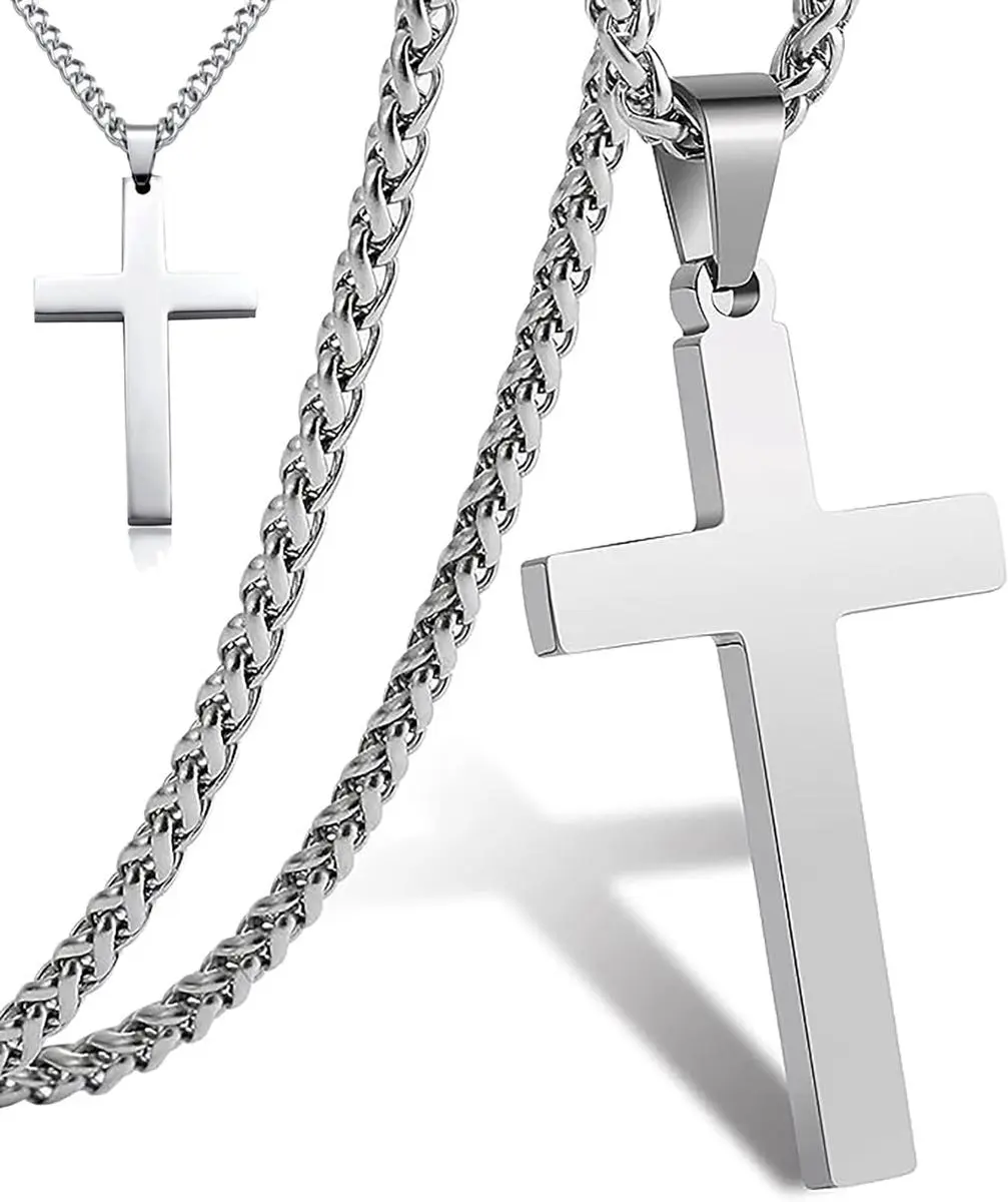 2026 Fashion Cross Pendant Necklace Plated Stainless Steel Simple Big Cross Pendant Necklaces Large Dainty Christian Cross Necklace for Men woman