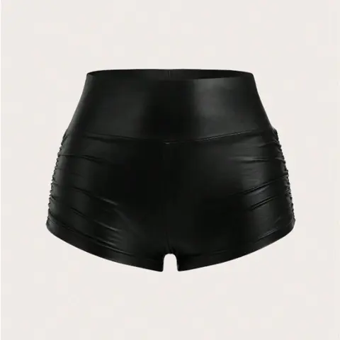Women's Solid Color Stretch Elastic Shorts, Fashion Casual Minimalist PU Leather Shorts for Daily Outdoor Wear, Ladies Bottoms for All Seasons