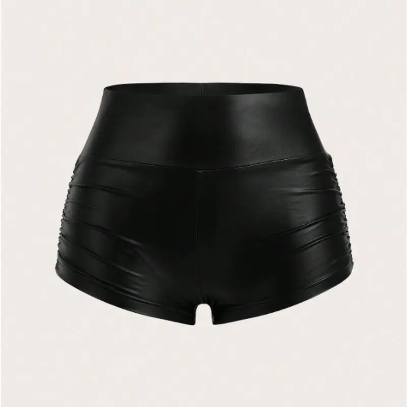 Women's Solid Color Stretch Elastic Shorts, Fashion Casual Minimalist PU Leather Shorts for Daily Outdoor Wear, Ladies Bottoms for All Seasons
