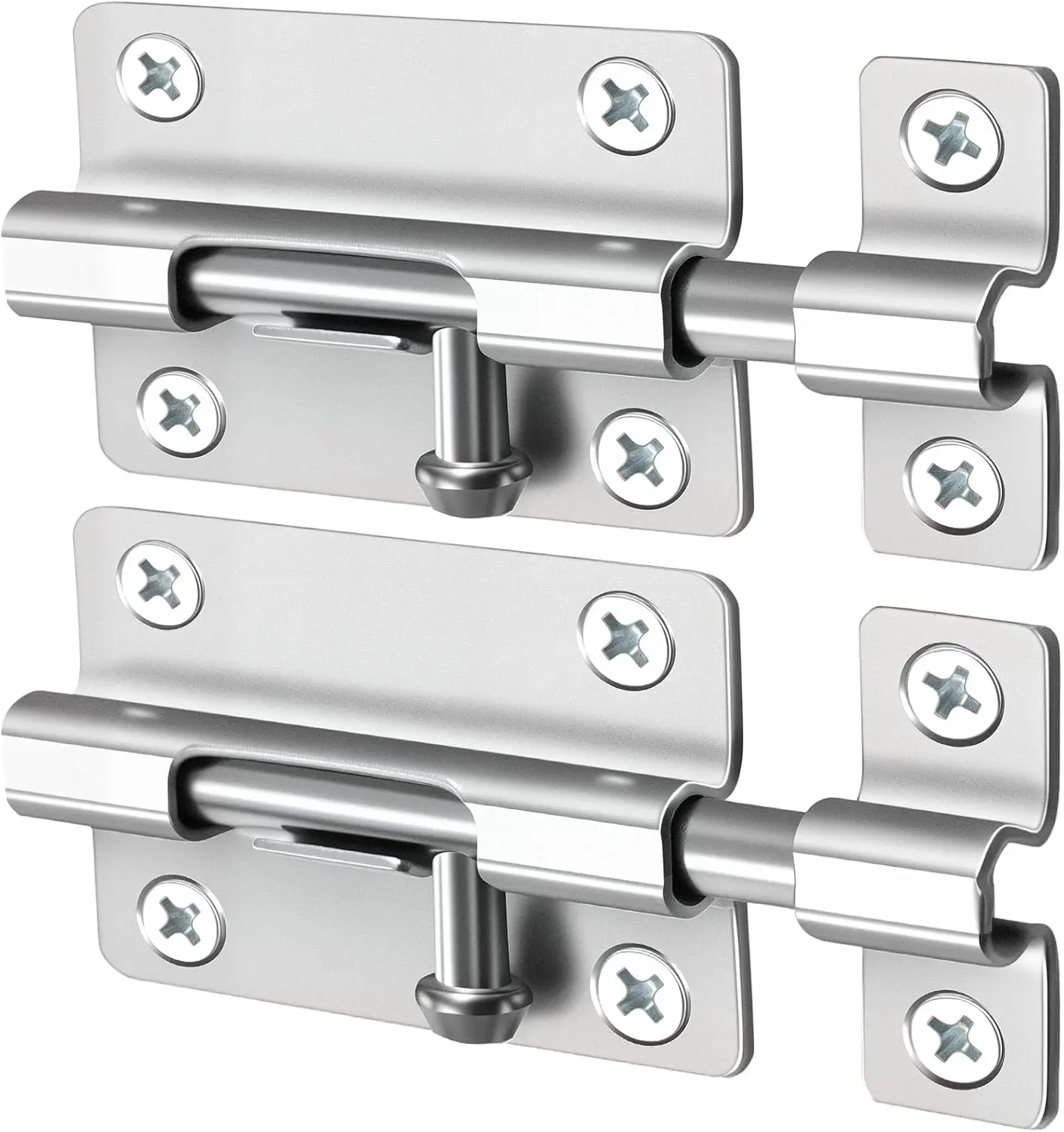 Door Lock Latches Barrel Bolt, 2 Pack Thickened Heavy Duty Stainless Steel Slide Latch Lock, Brushed Finish Sliding Bolt Lock with 12 Screws Easy Install Security for Bedroom Bathroom Gate Indoor Use
