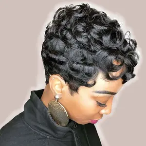 Short Pixie Wigs for Black Women, Gorgeous Fluffy Wigs with Bangs, Synthetic Hair Wigs for Party, Daily Use, Synthetic Fiber Wig, Pre Cut Wig, Black Woman Wigs