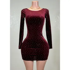 OPAL BURGUNDY RHINESTONE EMBELLISHED BODYCON MINI DRESS