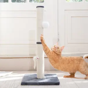 Tall Cat Scratching Posts for Indoor Cats with Plush Toys and Stable Base,Kittens Cat Scratchers with Dangling Ball Vertical Scratcher with Premium Sisal