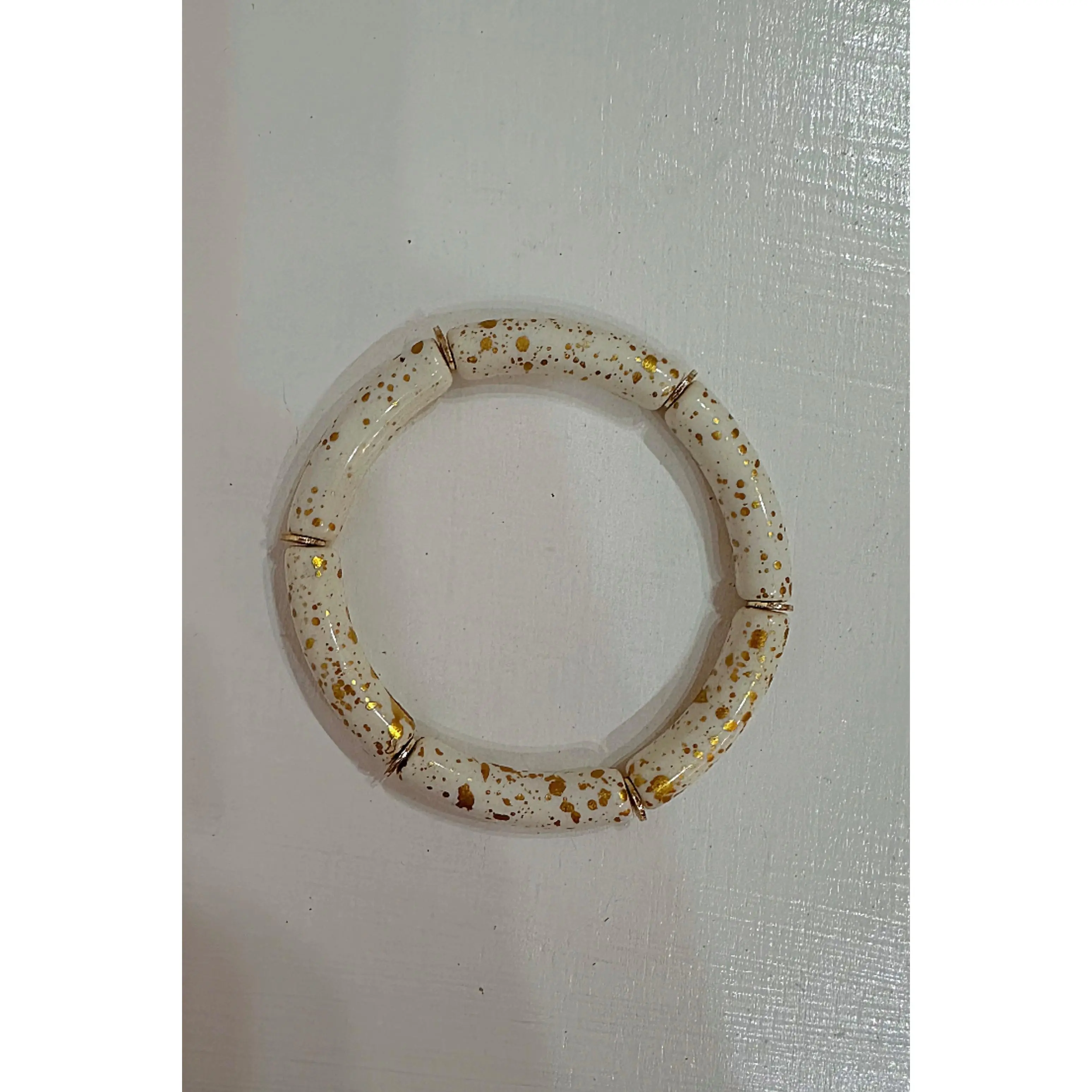 Skinny Candy Bracelets- Cream/Gold Splatter