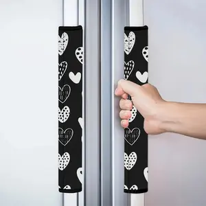 2pcs 4.7x15.7 inch Black White Heart Pattern Kitchen Appliance Handle Covers Set | Removable and Reusable Protective Covers for Refrigerator/Dishwasher/Microwave/Oven.  Home Decor, Holiday Gift. 2.09LYY-1