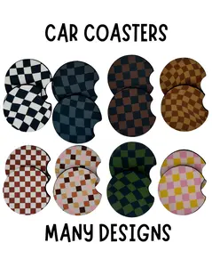 Handmade Car Coasters Foam/Polyester 1 Pack - 2pc - 2.75IN x 0.2IN Foam Coasters Neoprene Sublimation Tableware Car Accessories. Checkered,Floral,Mama,Nurse,Teacher Many Designs