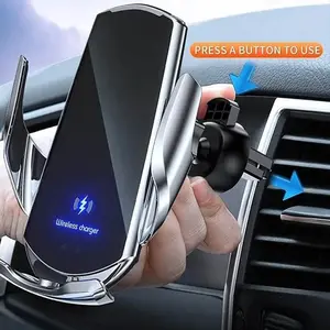 15w Wireless Car Charger with Auto Clamp, Qi Fast Charging, Universal for Apple & Android, Dual Function Phone Holder, Fast Charging Magnetic
