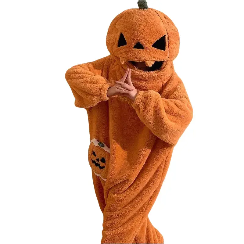 Cozy Halloween Onesie for Women - Cute Cartoon Pumpkin Fleece Pyjama Jumpsuit, Perfect Funny Costume for Trick or Treat, Holiday Party & Loungewear