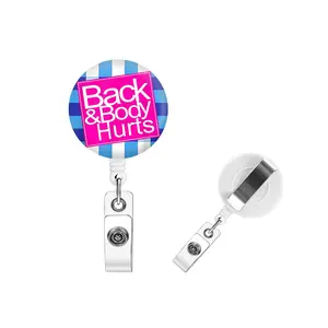 Back & Body Hurts Retractable Badge Reel, 1 Count Retractable Name Badge Holder with Clip for Nurse Doctor Student Worker Volunteer, ID Card Holder, Retractable Badge Scroll