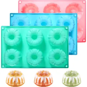 3 PCS Bundt Cake Pans for Baking, Non-stick Silicone Molds for Jellies, Muffins, Donuts, Cookies, Cupcakes, 6-Cavity Mini Pumpkin Shape Cake Pans