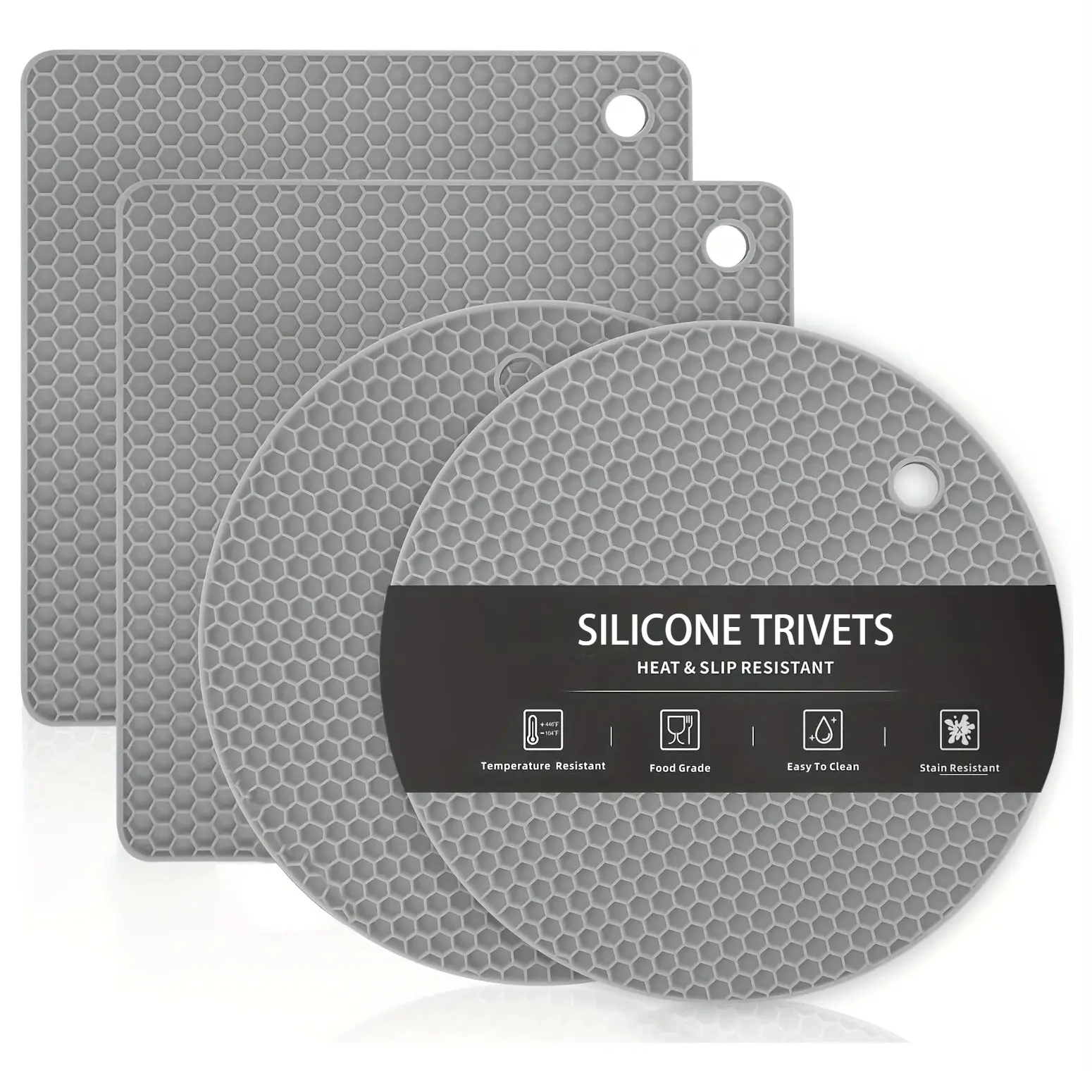 4pcs Silicone Trivet Mats - Heat Resistant Pot Holders, Multipurpose Non-Slip Hot Pads For Kitchen Potholders, Hot Dishers, Jar Opener, Spoon Holder, Kitchen Coasters, Food Grade Silicone, Home &