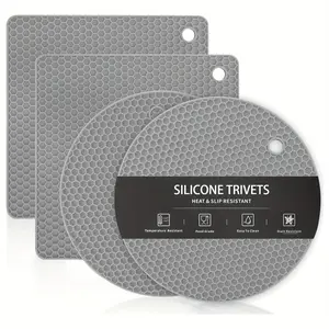 4pcs Silicone Trivet Mats - Heat Resistant Pot Holders, Multipurpose Non-Slip Hot Pads For Kitchen Potholders, Hot Dishers, Jar Opener, Spoon Holder, Kitchen Coasters, Food Grade Silicone &