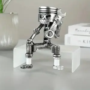 Skeleton Design Wrench Tool Shape Resin Ornament, Creative Skull Face Statue, Suitable for Living Room Bedroom Office Home Decoration, Perfect Gift for Engineers and Car Enthusiasts