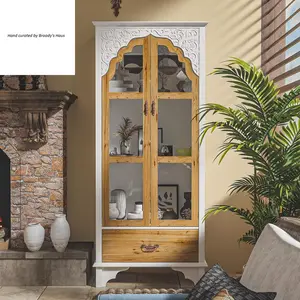 3-Tier Vintage Inspired Carved Door Storage Cabinet