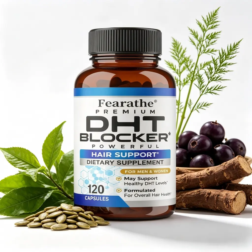 Fearathe Saw Palmetto Hair Support Supplement with Biotin 2000 mcg, Zinc, Iron, Beta Sitosterol, Horsetail, Nettle, Fo-Ti, Pygeum & Green Tea, for Men & Women, 120 Capsules, 60 Servings